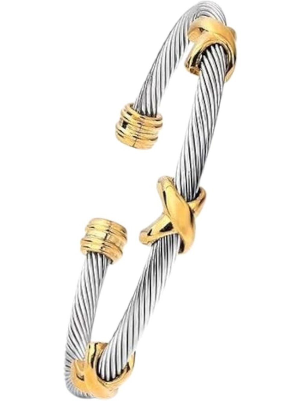 Twisted Cable Wire Cross Bracelet for Women & Men - Classic Stainless Steel Cuff